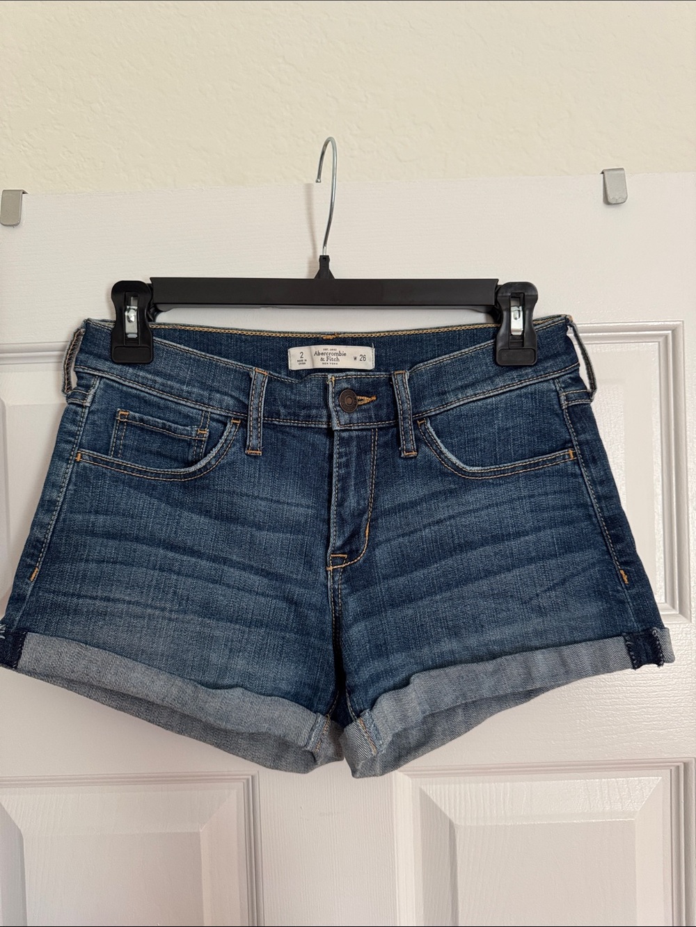 Abercrombie & Fitch Women's Dark Blue Denim High-Rise Shorts